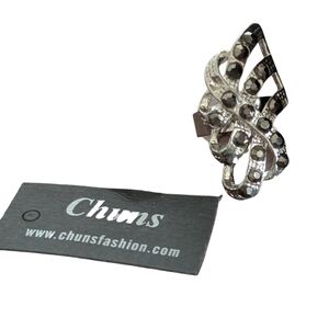 Unique Ring Silver Blue Stones Ribbon Design One Inch Adjustable Chuns Jewelry